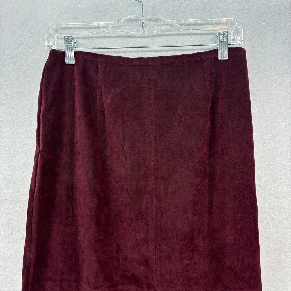 Burgundy Faux Suede Straight Midi Skirt Size‎ 10P Indie Retro Back slit